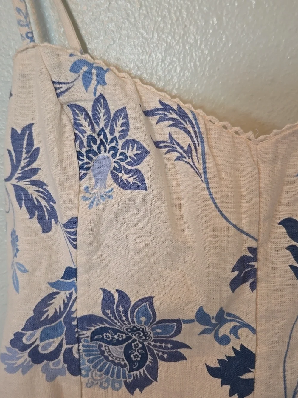 Abercrombie & Fitch | Cream And Blue Floral Linen Blend Mini Dress Size XS - Picture 7 of 10